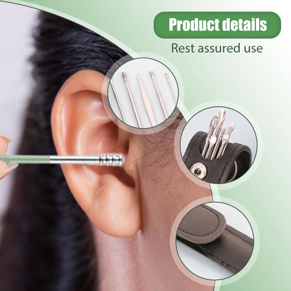 6-Piece Stainless Steel Ear Cleaning Tool Kit with Leather Storage Case