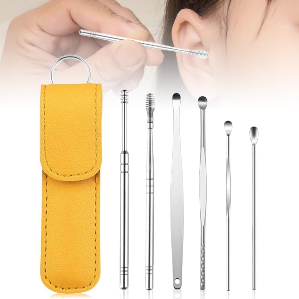 6-Piece Stainless Steel Ear Cleaning Tool Kit with Leather Storage Case