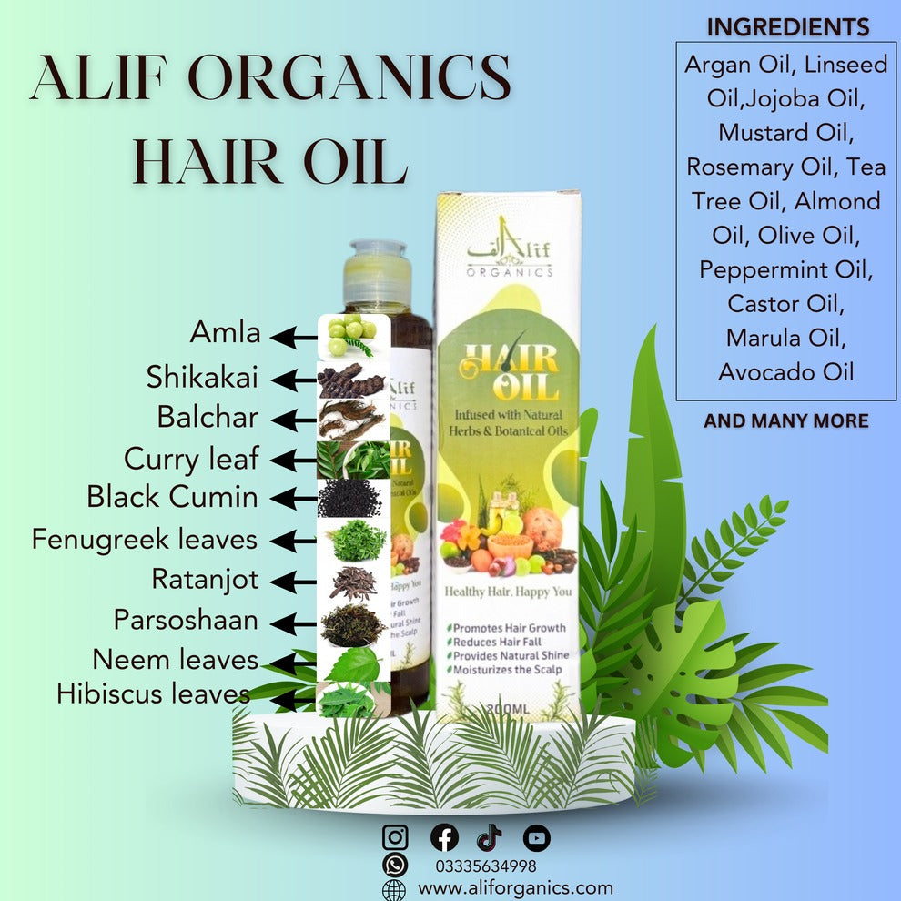 Alif Organics Herbal Hair Oil – Natural Hair Growth & Anti Hair Fall Oil (100ml)