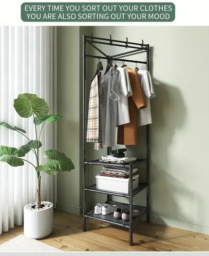 Heavy Duty Clothes Rack with Storage Shelves – Multi-Functional Garment Organizer