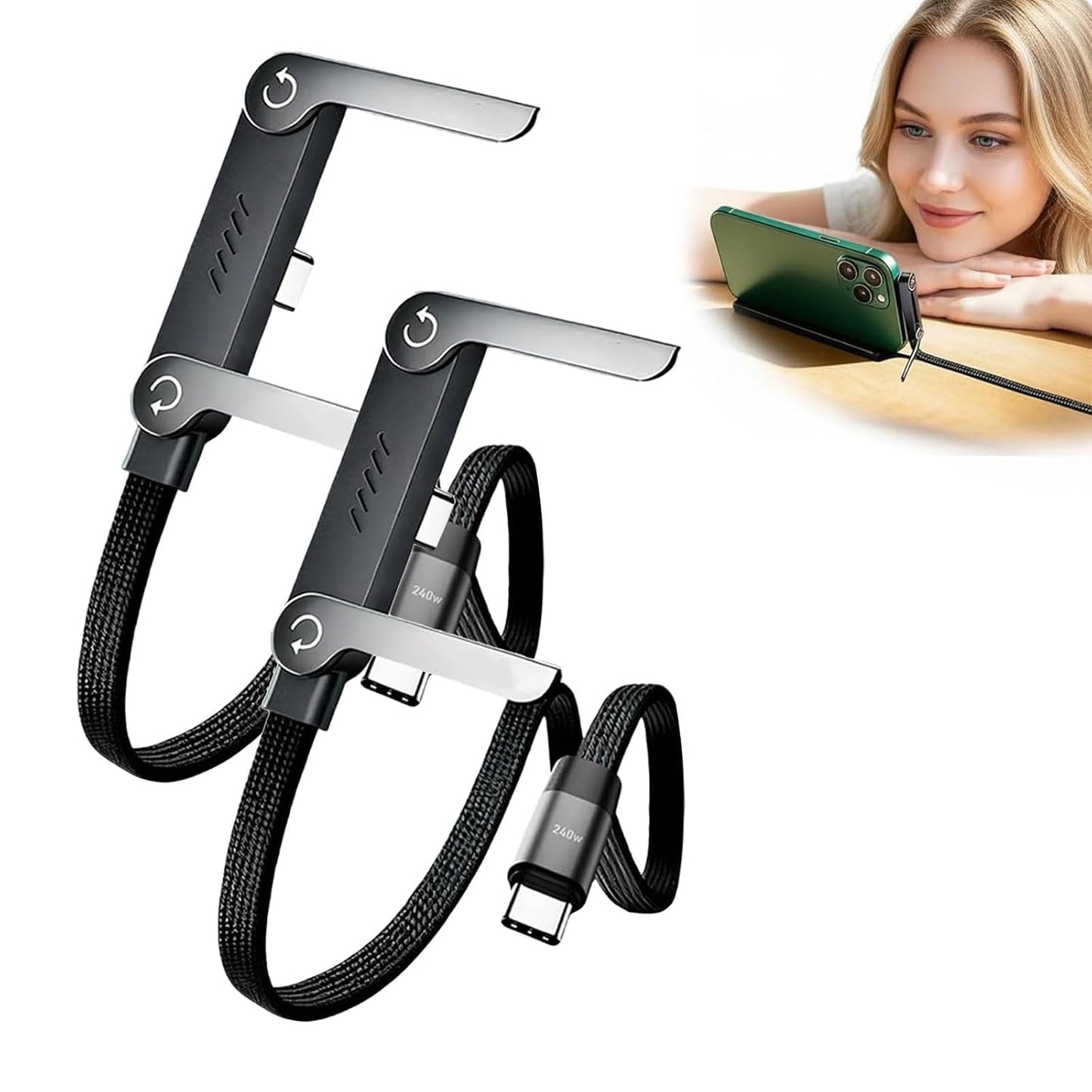 2-in-1 USB-C Fast Charging Cable with Phone Stand
