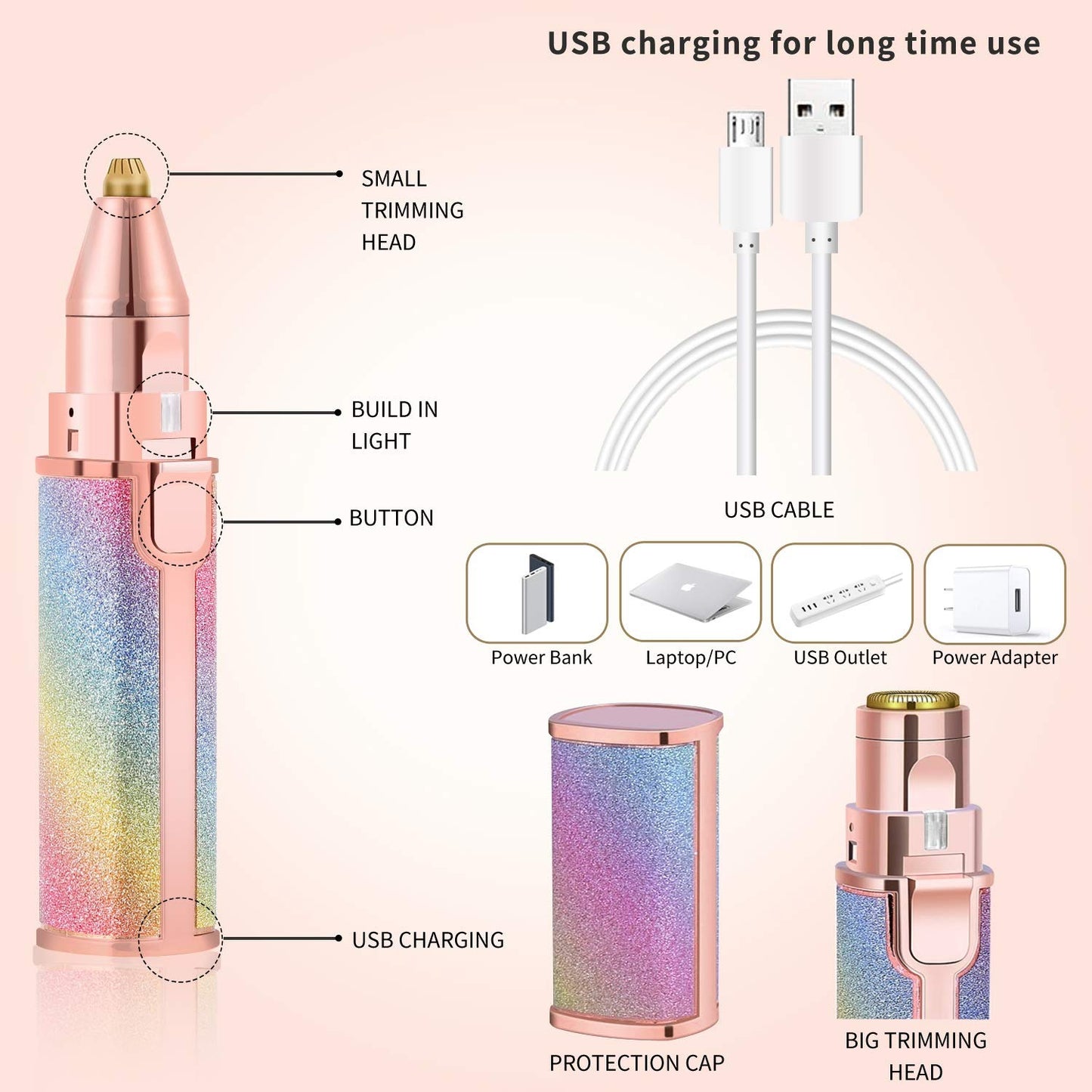 USB Rechargeable Electric Eyebrow & Facial Hair Trimmer for Women